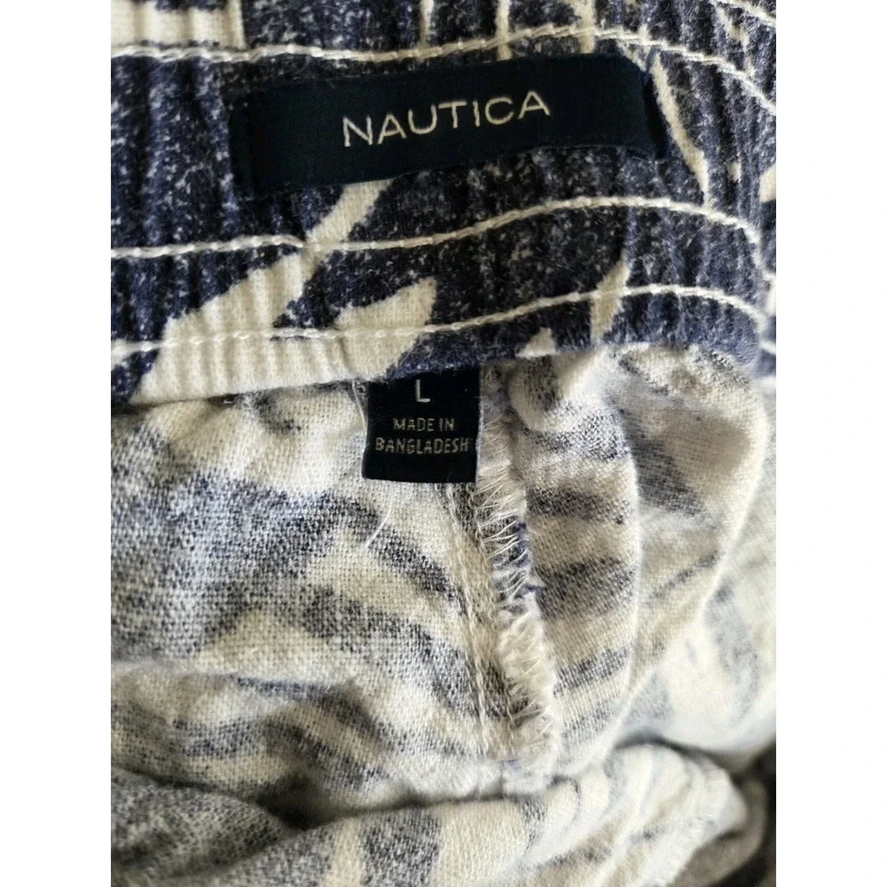 Nautica Linen Shorts Casual Summer Wear Tropical Floral Print Blue White Size L